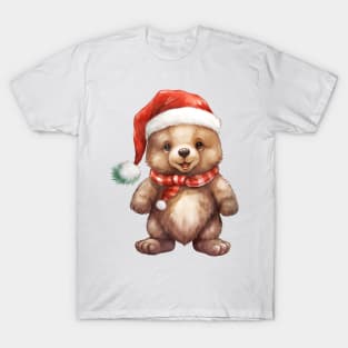 Grizzly Bear in Santa Hat T-Shirt